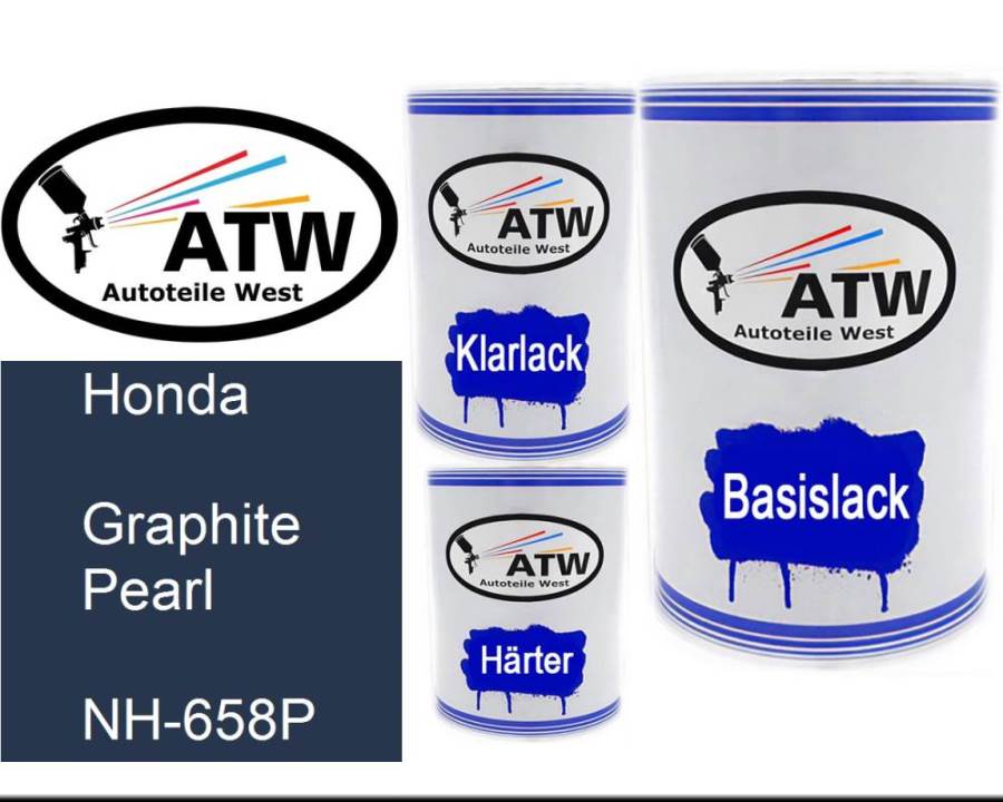 Honda, Graphite Pearl, NH-658P: 500ml Lackdose + 500ml Klarlack + 250ml Härter - Set, von ATW Autoteile West.